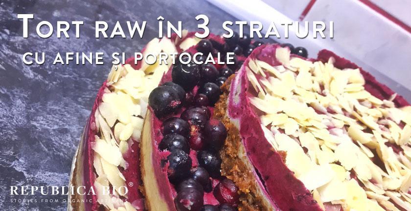 Tort raw în 3 straturi, cu afine și portocale