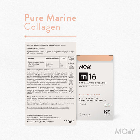 m16 Colagen hidrolizat marin premium, dovedit clinic, beauty, 10.000mg tip I si III, fara aroma, 30 portii, 303 g, Molecules of Youth, natural