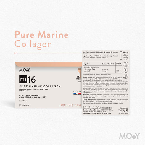 m16 Colagen hidrolizat marin premium monodoza, dovedit clinic, beauty, 10.000mg tip I si III, fara aroma, 15 plicuri, 151,5 g, Molecules of Youth, natural