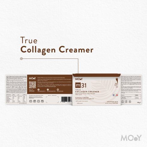 m31 True collagen creamer, colagen hidrolizat bovin premium monodoza, dovedit clinic, beauty, 5.000mg, tip I si III, fara aroma, 15 plicuri, 105 g, Molecules of Youth, natural