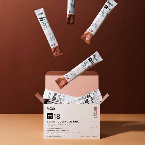 m18 PRO Colagen hidrolizat marin premium monodoza, dovedit clinic, beauty, 6.300mg tip I si III, aroma mango si portocale, 15 plicuri, 120 g, Molecules of Youth, natural