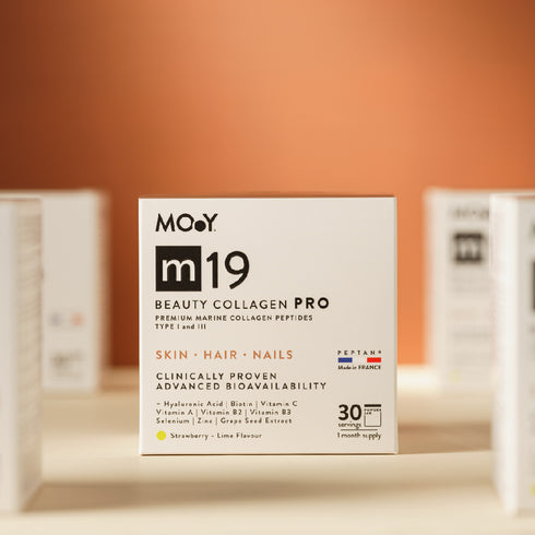 m19 PRO Colagen hidrolizat marin premium, dovedit clinic, beauty, 6.300mg tip I si III, aroma capsuni si lime, 30 portii, 240 g, Molecules of Youth, natural