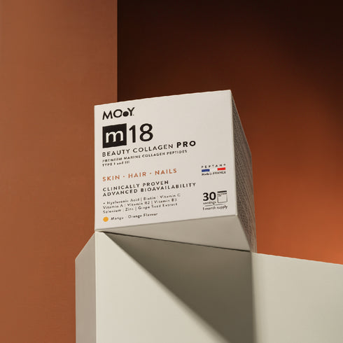 m18 PRO Colagen hidrolizat marin premium, dovedit clinic, beauty, 6.300mg tip I si III, aroma mango si portocale, 30 portii, 240 g, Molecules of Youth, natural