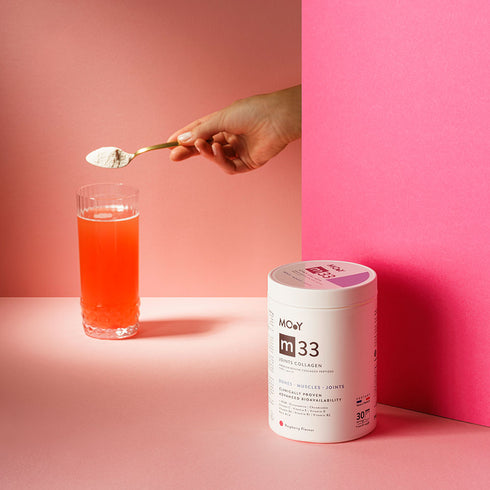 m33 Colagen hidrolizat bovin premium, dovedit clinic, articulatii, 7.000mg tip I si III, aroma zmeura, 30 portii, 390 g, Molecules of Youth, natural