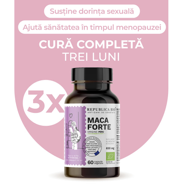 MACA FORTE Complet, pachet promotional, cura completa pentru 3 luni, BIO, VEGAN