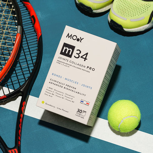 m34 PRO Colagen hidrolizat bovin premium, dovedit clinic, articulatii, 7.000mg tip I, II si III, aroma capsuni si lime, 30 portii, 390 g, Molecules of Youth, natural