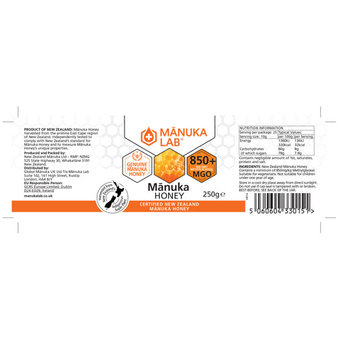 Miere de Manuka MANUKA LAB, MGO 850+ Noua Zeelanda, 250 g, naturala