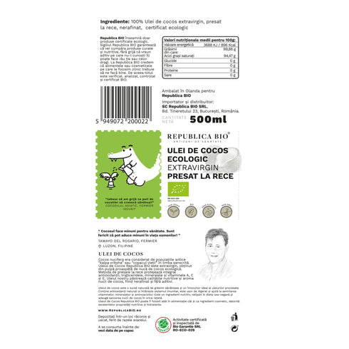 Ulei de cocos Republica BIO 500 ml, extravirgin, presat la rece, bio