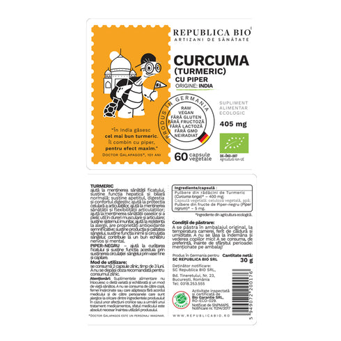 Curcuma Ecologica (Turmeric) din India (405 mg) Republica BIO, 60 capsule (30 g)