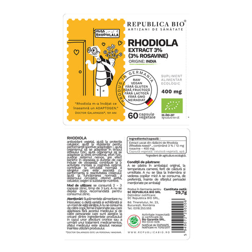 Rhodiola Ecologica din India (400 mg) - extract 3% Republica BIO, 60 capsule (29,7 g)