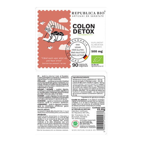 Colon Detox (500 mg) supliment alimentar Ecologic Republica BIO, 90 capsule (53,5 g)