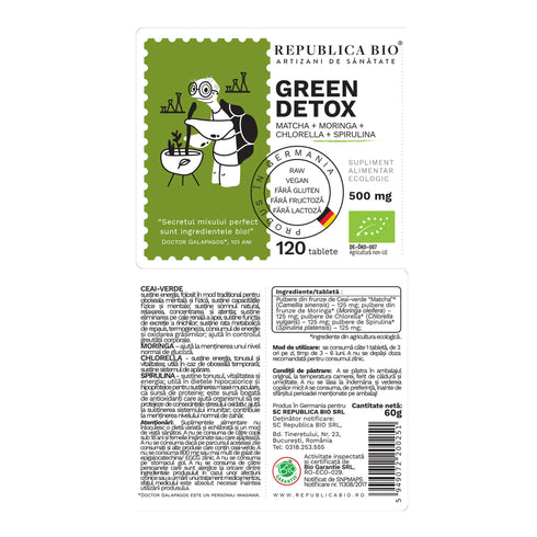 Green Detox (500 mg) supliment alimentar Ecologic Republica BIO, 120 tablete (60 g)