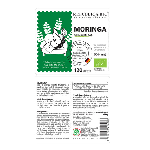 Moringa Ecologica din Israel (500 mg) Republica BIO, 120 tablete (60 g)