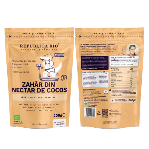 Zahar din nectar de cocos, nerafinat, ecologic, pur, Republica BIO, 200 g