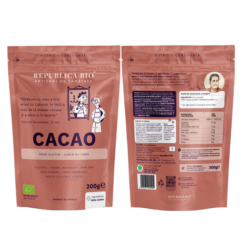 Cacao, pulbere ecologica pura Republica BIO, 200 g