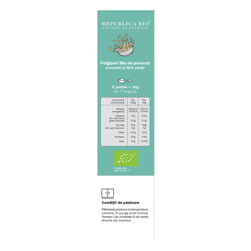 Fulgisori Bio de porumb crocanti si fara zahar FARA GLUTEN Republica BIO, bio, 225 g