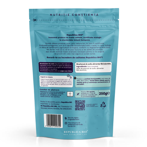 Bicarbonat de sodiu alimentar FARA ALUMINIU, FARA GLUTEN Republica BIO, 250g, natural