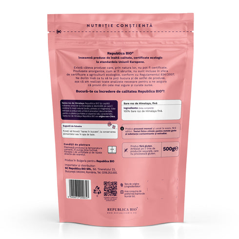 Sare roz de Himalaya FARA GLUTEN Republica BIO, fina, 500 g, natural,