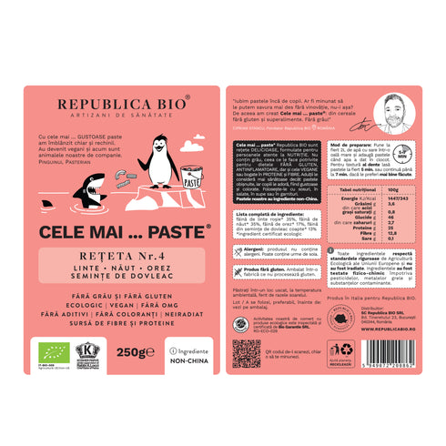 Cele mai…PASTE Reteta 4 Linte Naut Orez Seminte Dovleac, fara gluten, ecologic, Republica BIO, 250g
