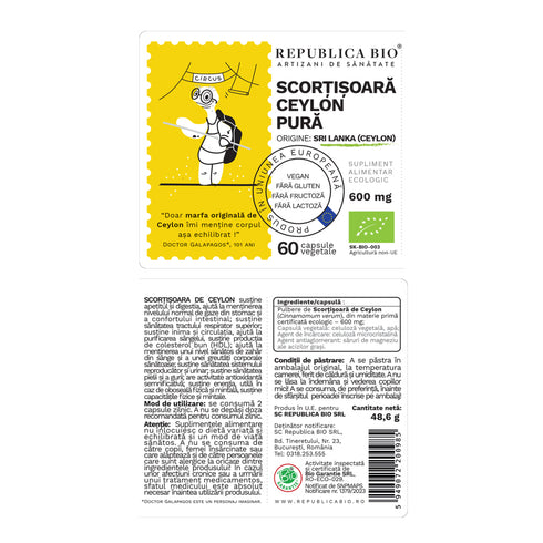 Scortisoara Ceylon pura ecologica Republica BIO, 60 capsule