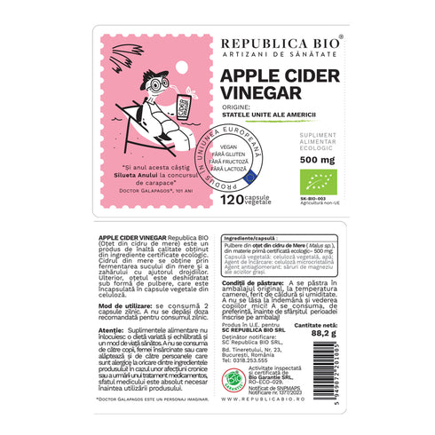 Apple Cider Vinegar (Otet din Cidru de Mere) ecologic Republica BIO, 120 capsule
