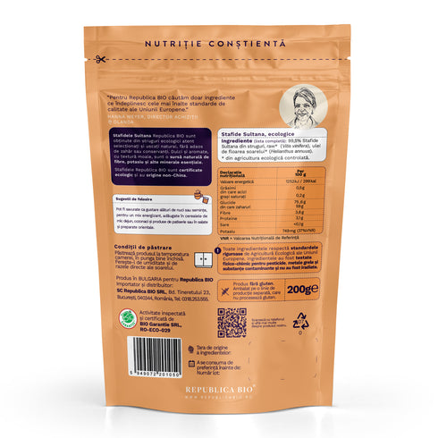 Stafide Sultana ecologice, FARA GLUTEN, Republica BIO, 200g