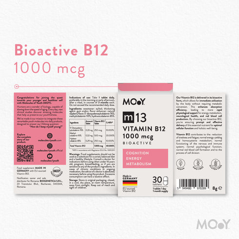 m13 Bioactive B12 1000 mcg, 30 tablete, 8 g, Molecules of Youth, natural