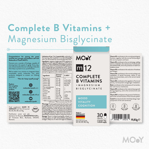 m12 Complete B Vitamins + Magnesium Bisglycinate, 30 capsule, 19,83 g, Molecules of Youth, natural