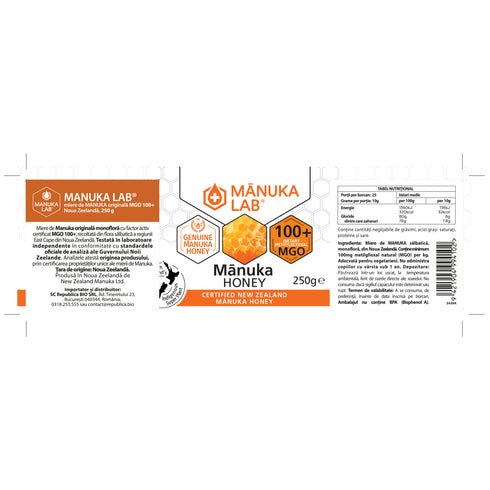 Miere de Manuka MANUKA LAB, MGO 100+ Noua Zeelanda, 250 g, naturala