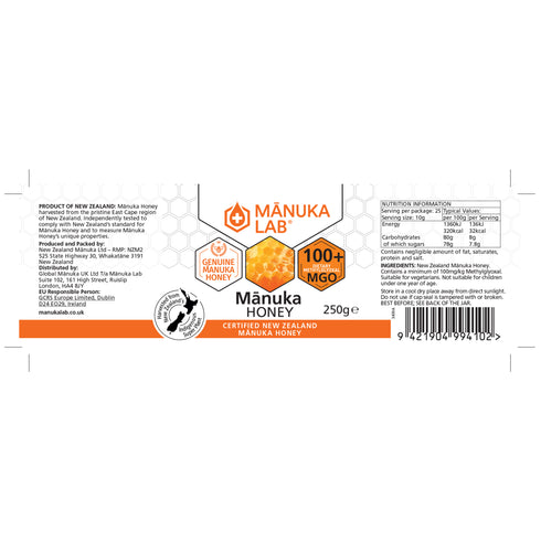 Miere de Manuka MANUKA LAB, MGO 100+ Noua Zeelanda, 250 g, naturala