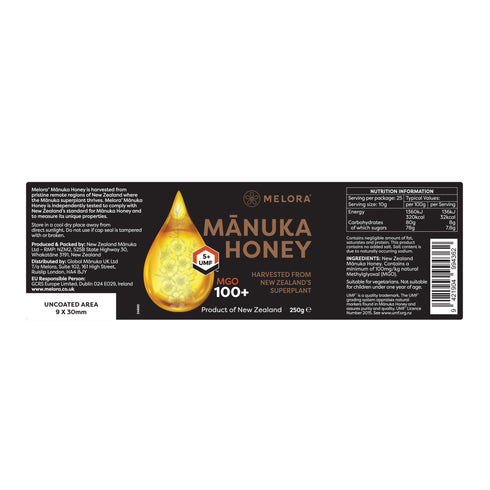 Miere de Manuka Melora, MGO 100+ (UMF 5) Noua Zeelanda, 250 g, naturala