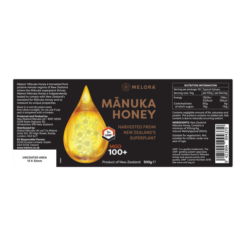 Miere de Manuka Melora, MGO 100+ (UMF 5) Noua Zeelanda, 500 g, naturala
