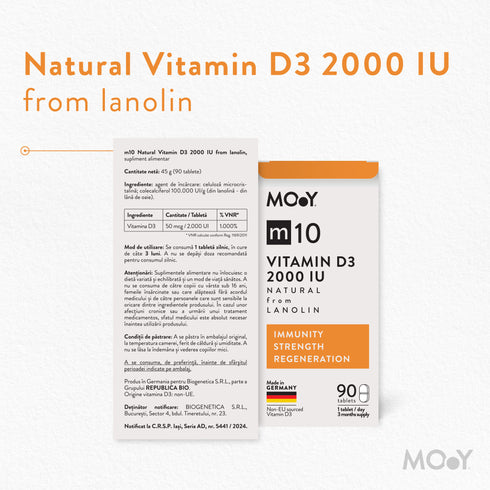 m10 Natural Vitamin D3 2000 IU from lanolin, 90 tablete, 45 g, Molecules of Youth, natural