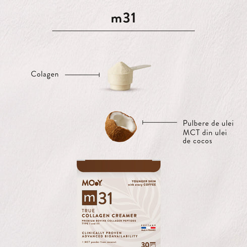 m31 True collagen creamer, colagen hidrolizat bovin premium, dovedit clinic, beauty, 5.000mg, tip I si III, fara aroma, 210 g, 30 portii, Molecules of Youth, natural