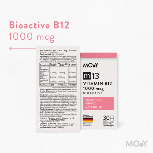 m13 Bioactive B12 1000 mcg, 30 tablete, 8 g, Molecules of Youth, natural