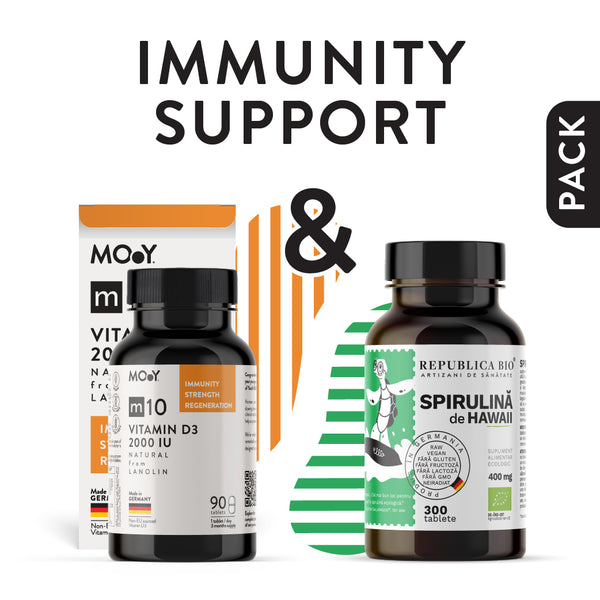 Immunity Support, pachet promotional (Spirulina + m10 Natural Vitamin D3 2000 IU from lanolin)