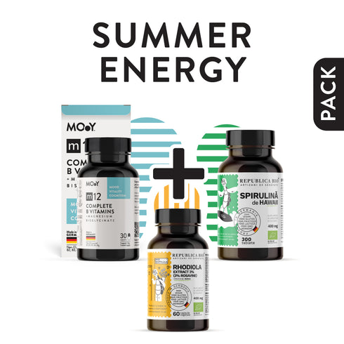 SUMMER ENERGY, pachet promotional (m12 Complete B Vitamins + Spirulina Hawaii + Rhodiola),NATURAL, VEGAN, 169,5 g