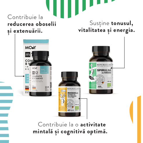 SUMMER ENERGY, pachet promotional (m12 Complete B Vitamins + Spirulina Hawaii + Rhodiola),NATURAL, VEGAN, 169,5 g