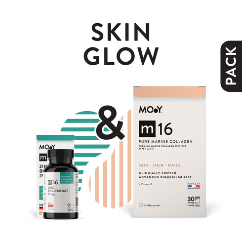 SKIN GLOW, pachet promotional (m16 PURE MARINE COLLAGEN & Vitamin C + m36 Zinc Bisglycinate), NATURAL, 343,5 g