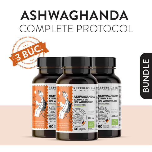 ASHWAGANDHA COMPLETE PROTOCOL, pachet promotional, cura completa pentru 3 luni, BIO, RAW, VEGAN, ecologic