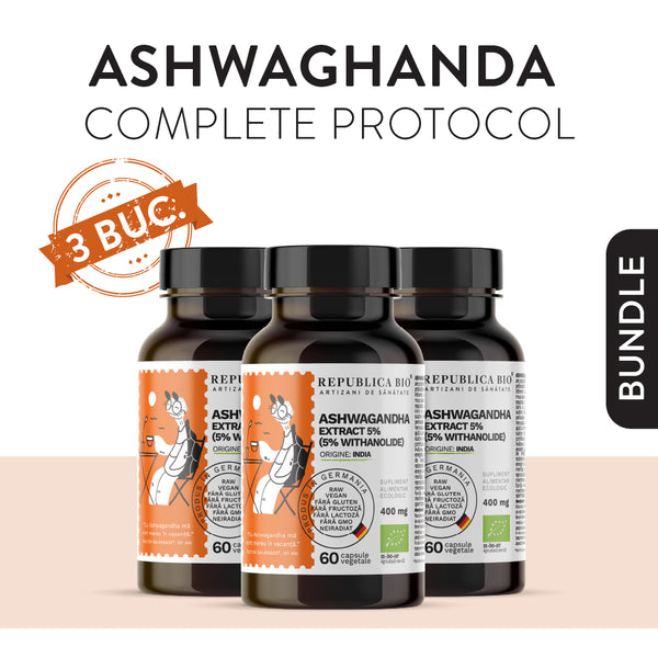 ASHWAGANDHA COMPLETE PROTOCOL, pachet promotional, cura completa pentru 3 luni, BIO, RAW, VEGAN, ecologic