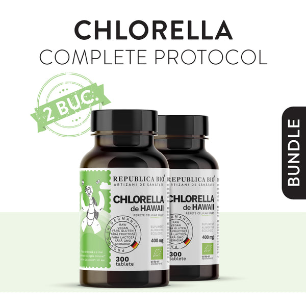 CHLORELLA COMPLETE PROTOCOL, pachet promotional, cura completa pentru 100 de zile, BIO, RAW, VEGAN, ecologic
