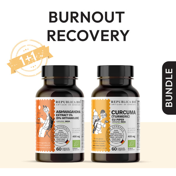 BURNOUT RECOVERY, pachet promotional (Ashwagandha + Curcuma), BIO, RAW, VEGAN, ecologic, 59,7 g