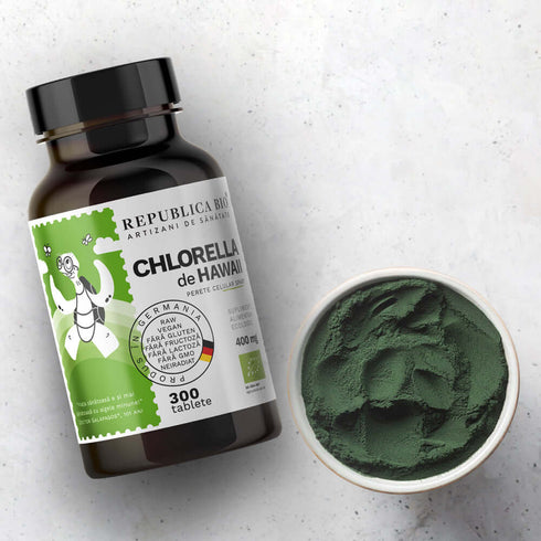 Chlorella bio de Hawaii (400 mg) Republica BIO, 300 tablete (120 g), ecologica
