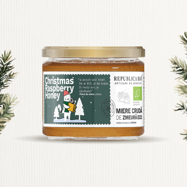 Miere de Zmeura ecologica cruda Republica BIO - Editie limitata de Craciun, 350 g