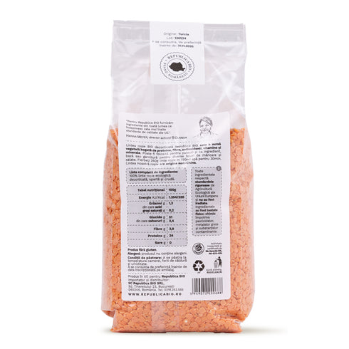 Linte rosie Bio decorticata FARA GLUTEN Republica BIO, 500g