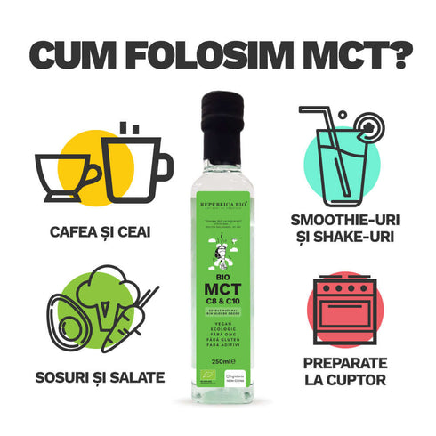 Bio MCT C8 & C10 extras natural din ulei de cocos, ecologic, fara gluten Republica BIO, 250ml