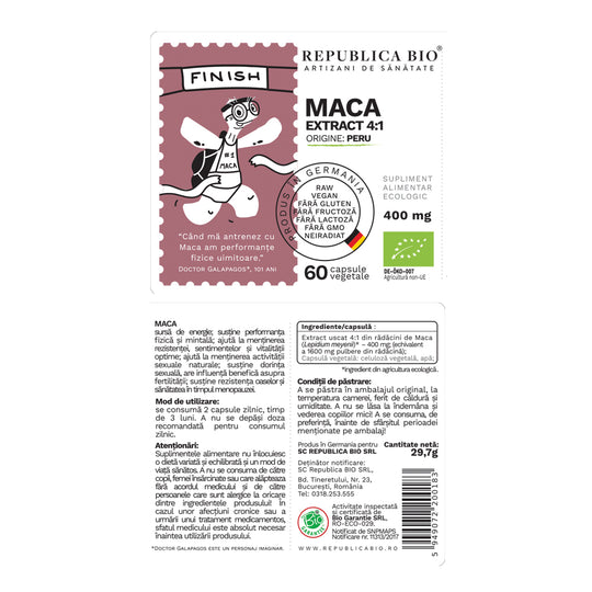 Maca Ecologica din Peru (400 mg - extract 4:1) Republica BIO, 60 capsule (29,7 g)