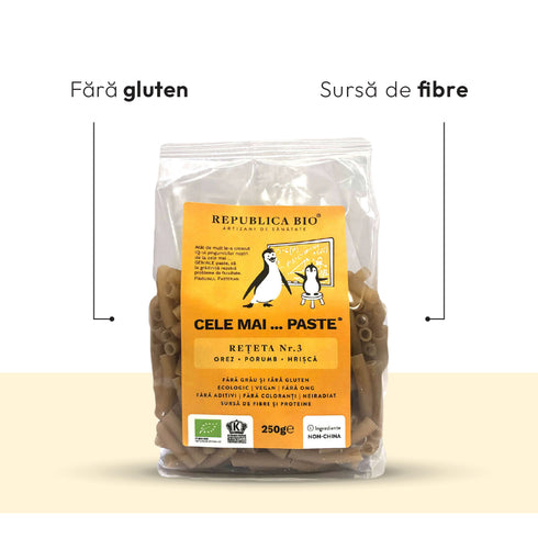 Mega Pack Cele mai…PASTE Reteta 3 Orez Porumb Hrisca, fara gluten, ecologic, Republica BIO, 250g