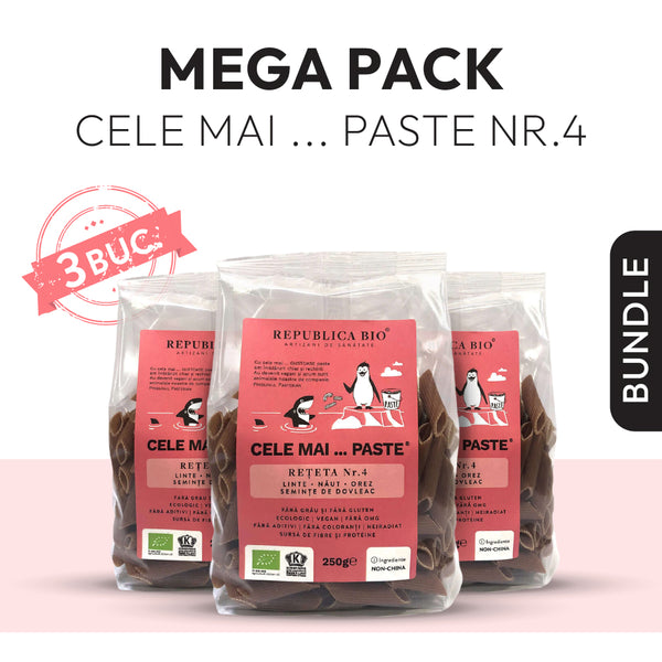 Mega Pack Cele mai…PASTE Reteta 4 Linte Naut Orez Seminte Dovleac, fara gluten, ecologic, Republica BIO, 250g